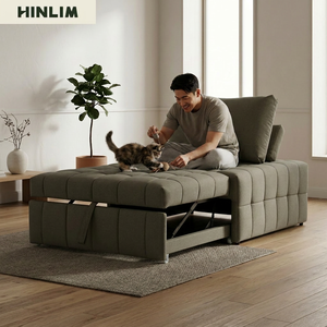 Canapé-lit en tissu de style moderne du milieu du siècle, avec dossier rembourré, pieds en métal, design sans accoudoirs, une place pour le salon - Product Image 1