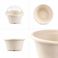 Bol en pulpe biodégradable jetable pour glace pilée, boîte à smoothie en fibre végétale écologique avec grand couvercle en dôme, vente en gros fabricant
