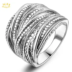 แหวนแสดงข้อความครอสโอเวอร์2โทนแบบพันรอบ,แหวนนิ้วชี้แบบกว้างแฟชั่นสำหรับผู้หญิงผู้ชายชุบเงินทอง