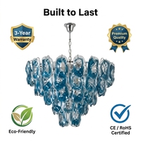 Lustre suspendu de luxe en verre artistique bleu vintage français, lampe de designer du milieu du siècle avec chaîne