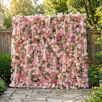 Großhandel Rein Handgefertigte Seiden-Kunstblumenwand mit Rosen und Hortensien im Modernen Design für Innenräume, Hochzeiten und Hoteldekoration