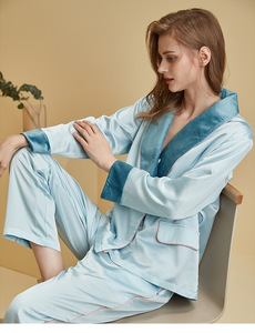 New Design French Style Silk Sleepwear Lingerie 2-Piece Private Label Loungewear Set Spring Velvet <strong>Pyjamas</strong> for Women <strong>Thermal</strong> - Product Image 2