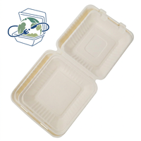 Boîte en bagasse de 8 pouces, type coquille, compatible micro-ondes, compostable, dégradable, pour plats à emporter, emballage pour restauration rapide et cuisine cloud