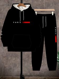 Ensemble de sweats à capuche en polaire 100 % polyester pour homme, thème <span class=keywords><strong>Paris</strong></span> noir et rouge, respirant, coupe décontractée, commande en gros, léger, faible MOQ, livraison rapide - Product Image 3