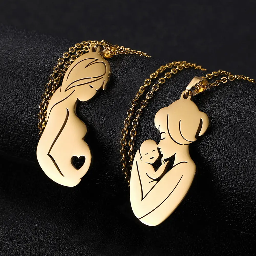 fashion mothers day gifts stainless steel jewelry gold plated mom baby necklaces