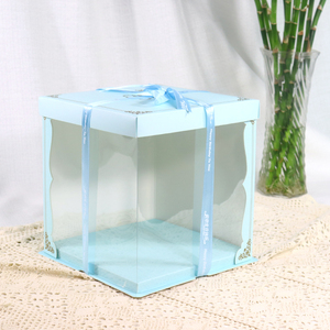 Caja de embalaje de plástico PVC transparente para Tartas, caja de embalaje para tartas de 10x10x6 con cinta, cuadrado azul de lujo de 6, 8, 10 y 12 pulgadas de alto - Product Image 1