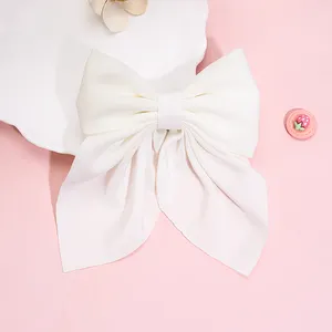4.5 Inch Handmade Hair Clips Solid Color Barrette Fabric Satin Fable Hair Bows For Girls