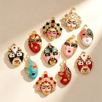 Nouveau Pendentif Masque d'Opéra de Peking Personnalisé en Acier Inoxydable, Breloques Colorées Émaillées, Vente en Gros 2026