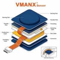 VMANX FSR6768 Capteur de résistance sensible à la force, capteur de pression flexible pour articulation de doigt de robot, détection tactile, personnalisation disponible