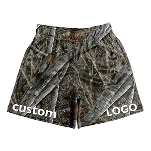 Customized Drawstring Double Inside Seam Premium Camouflage Drop Leaf Print Quick Dry Breathable High Quality Men's Mesh Shorts