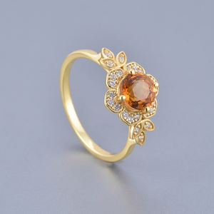 Anillo de Compromiso y Promesa Vintage de Plata de Ley 925, Hecho a Mano, con Baño de Oro Rosa y Citrino Natural con Engaste Pavé - Product Image 1