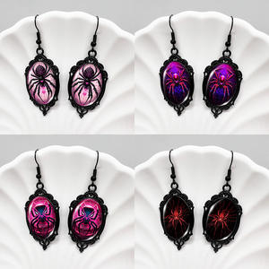 Cross-Border Halloween Retro Love Bug Gemstone Pendientes negros Bloody Spider Web Pendientes de gota redondos con piedra de <span class=keywords><strong>diamante</strong></span> - Product Image 2