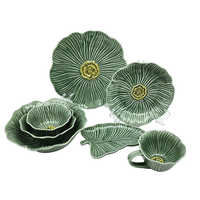 Service de table en céramique vert foncé à motifs floraux - Vaisselle sur le thème de la forêt, bols à soupe et assiettes élégants pour un usage quotidien à la maison