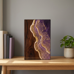 Marco de Fotos Conmemorativo de Madera, Urna de Resina, Caja de Recuerdos, Decoración Funeraria con Ondas Doradas y Púrpuras - Product Image 3