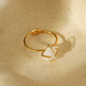 แหวนกันน้ำไม่หมอง 14k 18k ชุบทอง 316L สแตนเลสสตีล ประดับด้วยหินธรรมชาติ แหวนพลอยปรับขนาดได้สำหรับผู้หญิง - Product Image 3