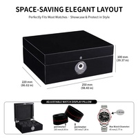 Boîte à montres MINEESI personnalisée, entièrement noire, laquée piano, 8 emplacements, avec serrure à empreinte digitale, doublure en daim, matériaux recyclés écologiques pour