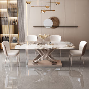 أثاث عصري فاخر مستطيل لتناول الطعام وردي 4 6 مقاعد أثاث ذهبي بتصاميم جميلة - Product Image 3