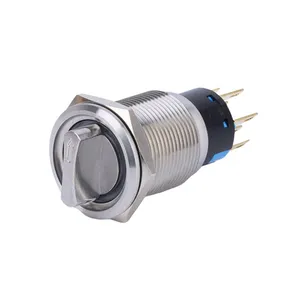 19mm 3 posições 2NO2NC Anel de aço inoxidável 12V azul Seletor de luz LED Interruptor Rotativo