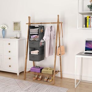 Organisateur de placard suspendu à 5 niveaux gris, étagère de rangement pliable avec crochets pour l'organisation de la chambre - Product Image 2