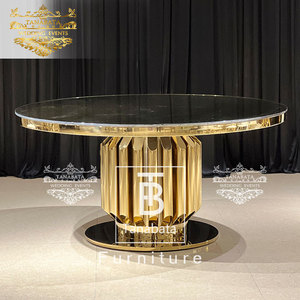 Luxury Dining Wedding Mirror Glass Top Gold Stainless Steel 6 Seater Round Event <strong>Table</strong> - Product Image 4