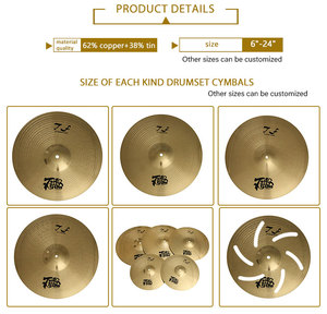 Juego de Platillos Profesionales de Latón Tongxiang Serie TF, 14'' HiHat + 16'' Crash + 18'' Crash + 20'' Ride, Juego de 5 Platillos - Product Image 5