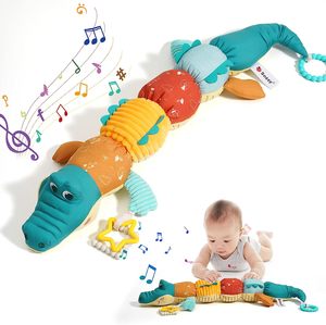 Sonajeros Sensoriales de Animales de Peluche, Juguetes para el Tiempo Boca Abajo, Juguetes Arrugados, Muñecos de Cocodrilo Relajantes con Música - Product Image 1