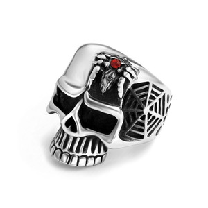 Skull <b>Ring</b> Men's <b>Titanium</b> Steel Geometric Design Red Gemstone Inlay Gift Jewelry SA875 - Product Image 1