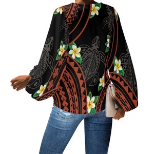 Camicette da <span class=keywords><strong>donna</strong></span> a maniche lunghe personalizzate 2025 Cardigan blu polinesiano giallo tribale motivo floreale top e camicette da <span class=keywords><strong>donna</strong></span> - Product Image 4