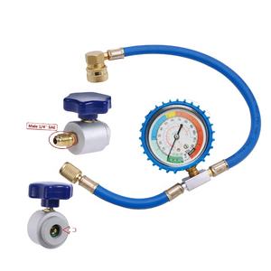 자동차 에어컨 포트용 게이지가 있는 A/C <span class=keywords><strong>R134A</strong></span> 냉매 충전 호스 7/16 캔 탭 밸브 - Product Image 1