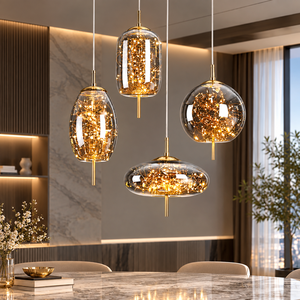 Lampe suspendue en verre moderne nordique, lampe suspendue de luxe ciel étoilé pour chambre à coucher, lampe de plafond à <span class=keywords><strong>suspension</strong></span> longue 3 couleurs - Product Image 1