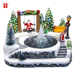 Fuente de Agua Navideña con Luz, Caja Musical Clásica, Adorno Giratorio de Búho, Fuente de Resina con Santa en Columpio para Interiores - Product Image 1
