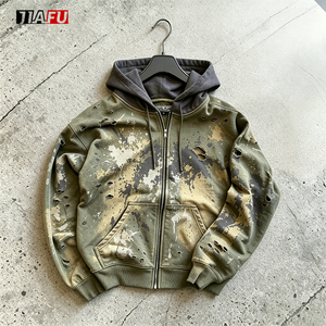 Heavyweight Fleece 480gsm <strong>Men's</strong> DTG Printed Zip up <strong>Hoodie</strong> Distressed Boxy Vintage Streetwear Hip Hop <strong>S</strong>-3XL Bulk Custom Graphic - Product Image 1