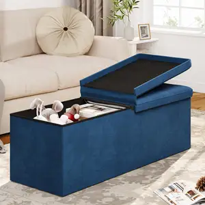 43 Inches Folding Storage Ottoman Bench Dutch Velvet Footrest With 35Mm High Elasticity Sponge Seat Metal Frame For Sturdiness