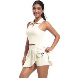 Completo Sportivo da Donna 2 Pezzi: Top Corto POLO e Gonna a Pieghe con Pantaloncini Integrati a Vita Alta per Tennis e Padel - Product Image 3