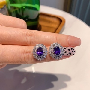 Fashion Eco-friendly Copper Dainty Floral Pendant <b>Earrings</b> Ring <b>Set</b> 10*14MM Purple Zircon Flower Jewelry <b>Set</b> for Romantic Events - Product Image 3