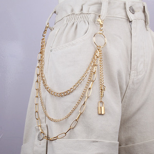 โซ่คาดเอวโลหะสำหรับผู้หญิง สไตล์พังก์ ตกแต่งด้วยกุญแจล็อค ทำจากโลหะผสมสังกะสี หลายชั้น แฟชั่นลำลอง เครื่องประดับโซ่คาดเอว - Product Image 3