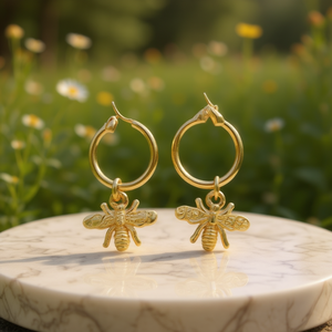 Pendientes de Aro Golden Bee, Chapados en Oro de 22k, con Colgante de Insecto para Mujer, Joyería Fina para Uso Diario - Product Image 2