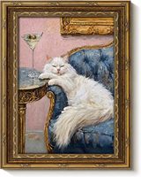 Toile vintage encadrée or Chat Martini 9x11 pouces – Décoration murale fantaisie pour bar avec chat endormi – Échantillons OEM ODM prêts en moins d'une journée