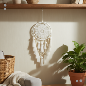 Atrapasueños de Encaje Blanco con Borlas para Colgar en la Pared, 21 cm, Adorno Decorativo para el Hogar - Product Image 4