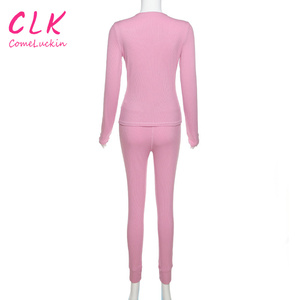 Pantalones ajustados de cintura alta de manga larga ajustados de color sólido nuevo para mujer con logotipo personalizado, <span class=keywords><strong>traje</strong></span> de ocio, conjunto de dos piezas para mujer, <span class=keywords><strong>traje</strong></span> de Yoga - Product Image 5