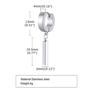 Fashion Fine Personalized Jewelry Stainless Steel Blank bar Charm <b>Hoop</b> <b>Earring</b> for Men - Product Image 4