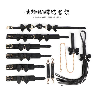 Erotic <b>Bow</b> Tie Set Bondage Collar Gag Handcuffs SM Training Adult Toys Black Portable - Product Image 1