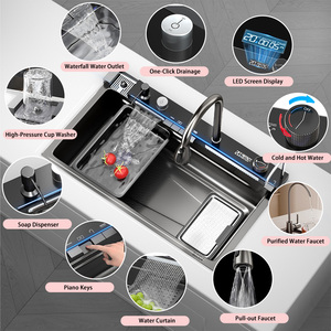 2025 hiện đại phổ biến thủ công màu đen Nano Bát duy nhất thác nước đa chức năng thép không gỉ thông minh Bồn Rửa Nhà Bếp - Product Image 1