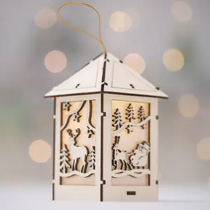 Petite maison en bois lumineuse, ornement d'arbre de noël, lampe Led, décoration scintillante, Design de cloche, wapiti, Mini maison en bois