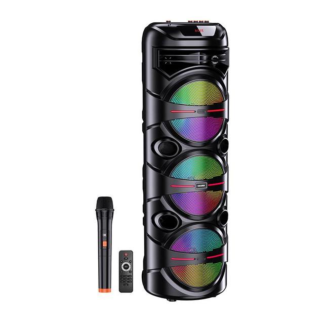 KAKUSIGA 40W Portable Wireless Speaker with 8 Inch*3 Subwoofer Heavy Bass FM Radio, Microphone, Lights, Karaoke Speak