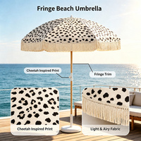 Parasol de plage vintage avec imprimé à franges, 200 cm, 8 baleines, UPF+, coupe-vent, logo personnalisé, mât en aluminium, pour événements, mariages et fêtes, décoration bord de mer
