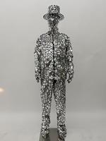 Costume de scène pour femme adulte, ensemble complet, effet miroir brisé argenté et doré, en Spandex/Coton