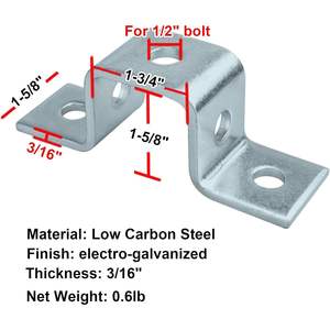 Universal Single-Side U Channel Support <b>Bracket</b> for Metal Strut Framing Systems, 1-5/8 Inch Standard Size, Corrosion Resistant - Product Image 1