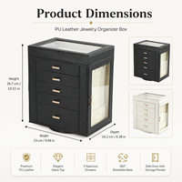 Boîte de rangement à bijoux en cuir PU personnalisée en gros avec miroir et plusieurs tiroirs