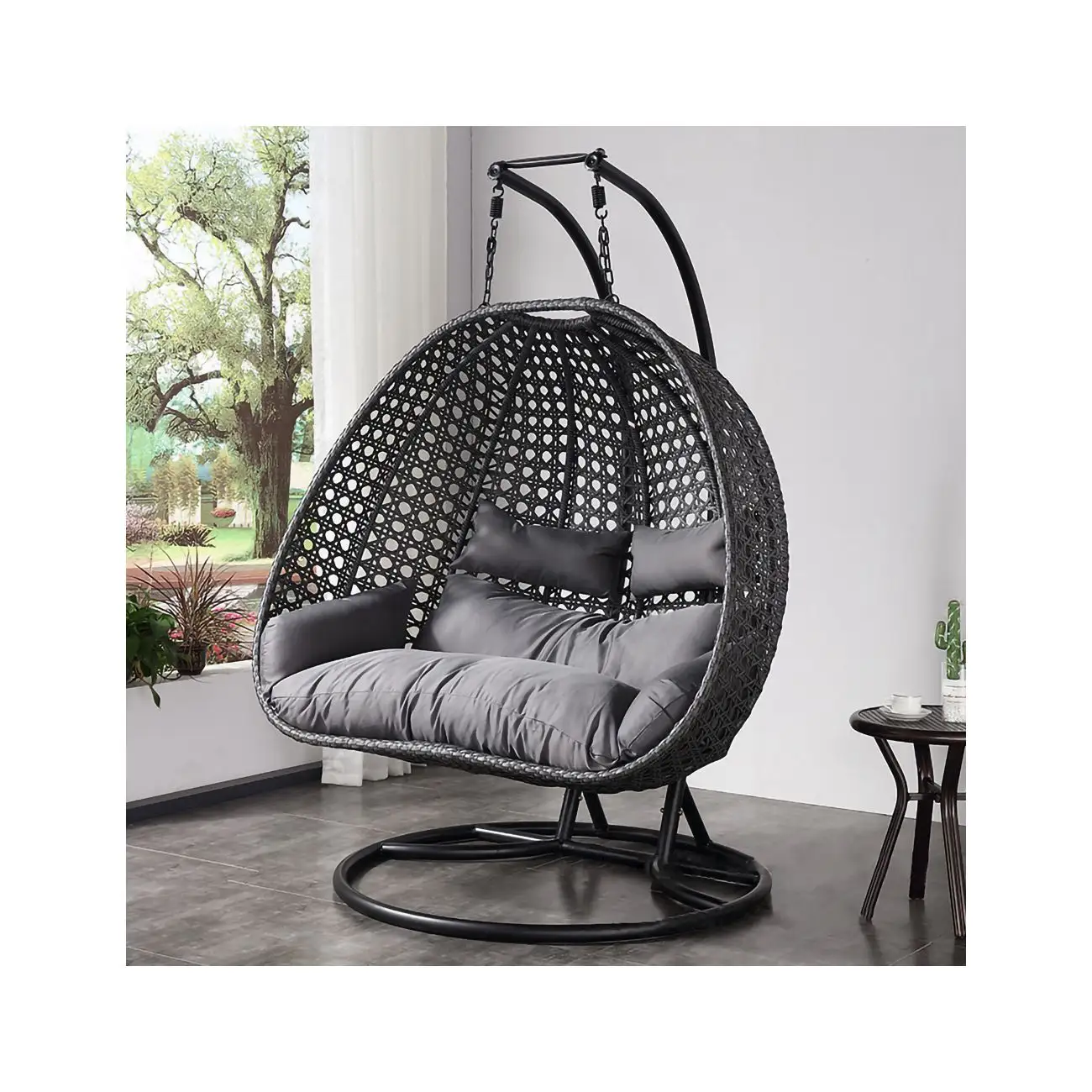 Modern Rattan Hanging Egg Chair With Stand Patio Swings Rocking Basket Hammock Chair Balcony Courtyard Garden Outdoor Furniture